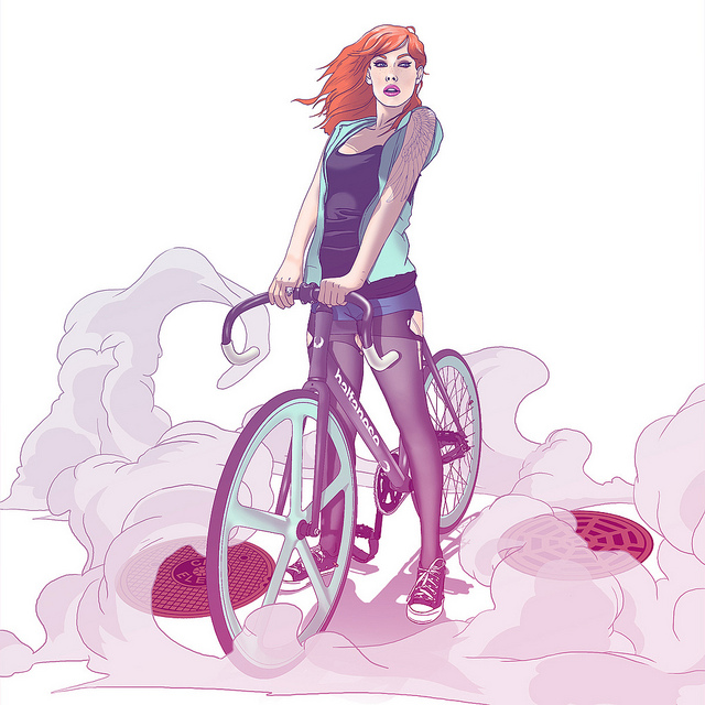 некто Byonic любит рисовать девушек с велосипедами.